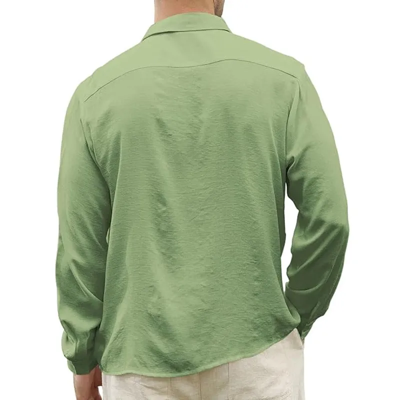 Men's Light Green Ice Silk Casual Skin-friendly Long-sleeved Shirt 57406465U sold by Manly product image thumbnail 3