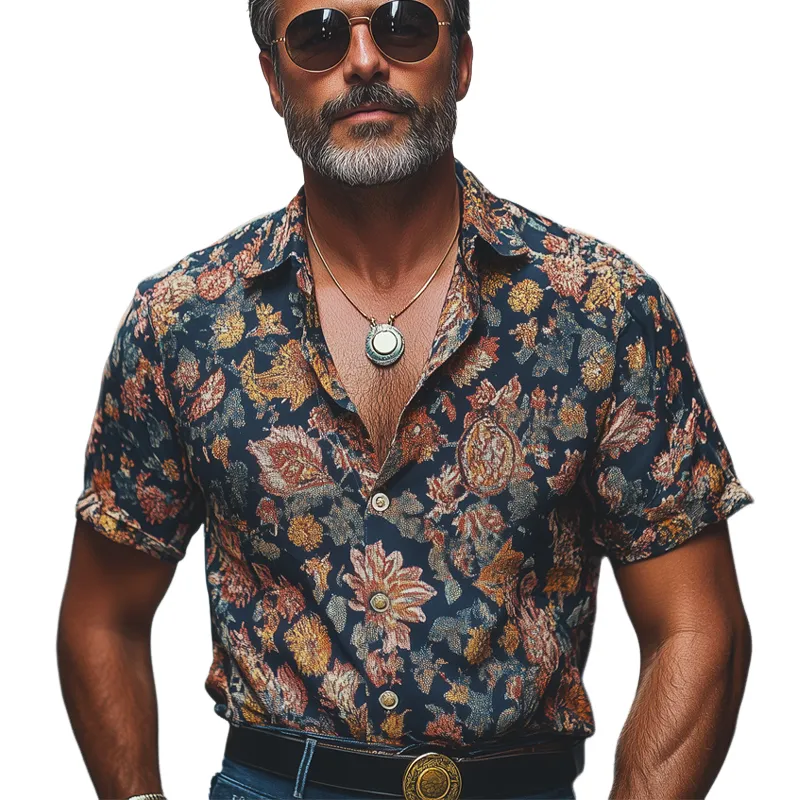 Men's Retro Printed Casual Short Sleeve Shirt 63074040U sold by Manly