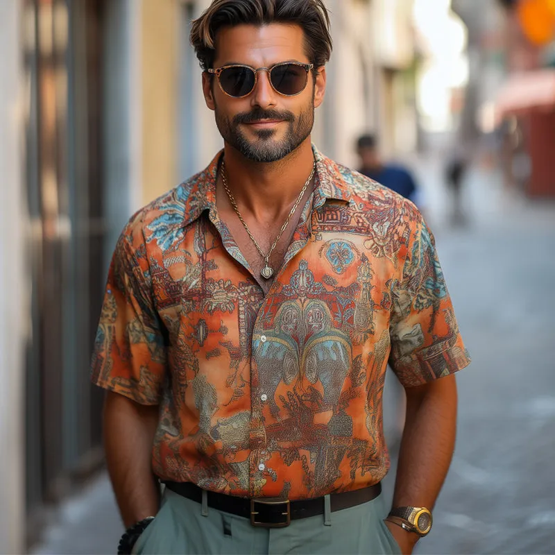 Men's Retro Printed Casual Short Sleeve Shirt 79375694U sold by Manly product image thumbnail 3