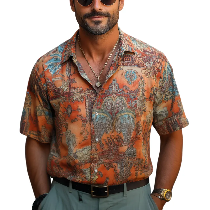 Men's Retro Printed Casual Short Sleeve Shirt 79375694U sold by Manly