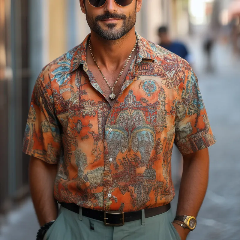 Men's Retro Printed Casual Short Sleeve Shirt 79375694U sold by Manly product image thumbnail 2