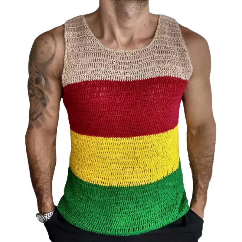 Men's Fashion Casual Personality Contrast Color Knitted Tank Top 31867542K sold by Manly