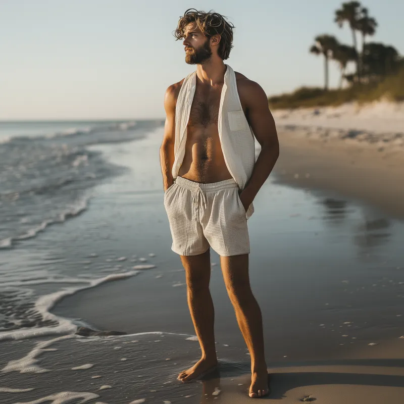 Men's Casual Comfortable Skin-friendly Waffle Beach Shorts 97507298K sold by Manly product image thumbnail 3