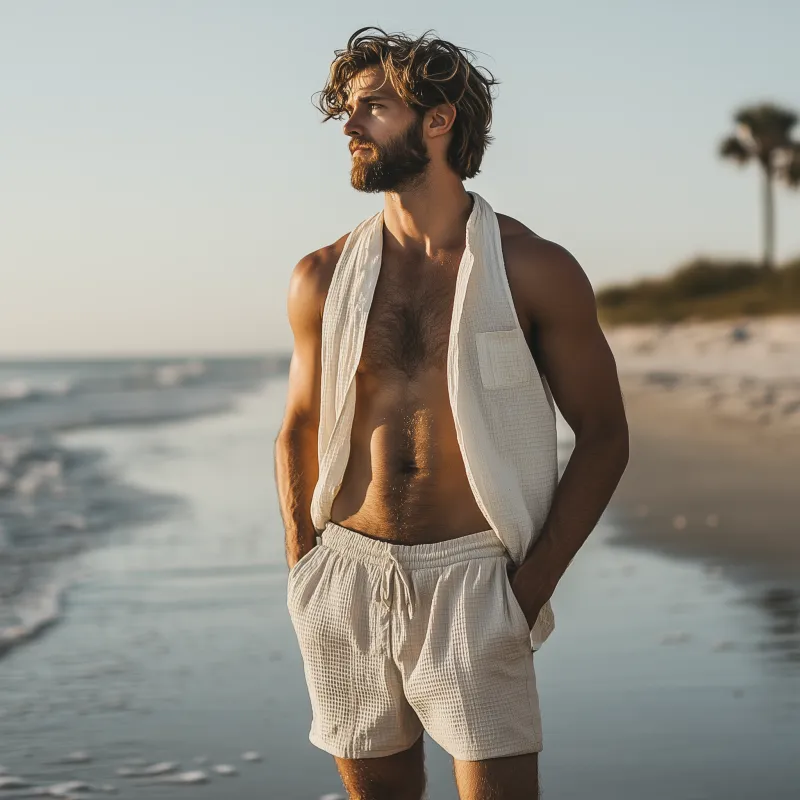 Men's Casual Comfortable Skin-friendly Waffle Beach Shorts 97507298K sold by Manly product image thumbnail 4