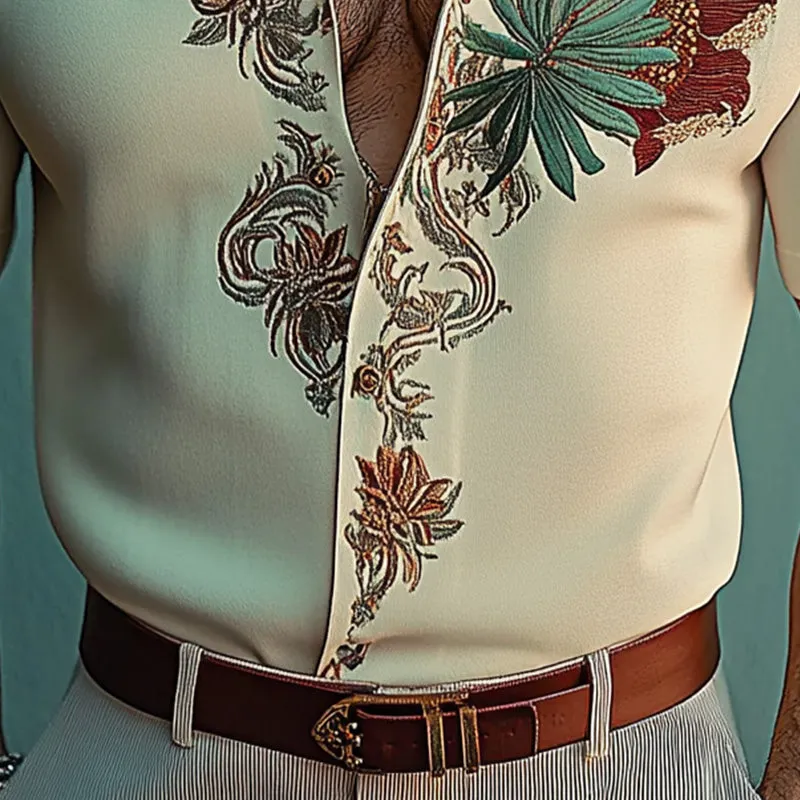Men's Fashion Floral Embroidery Short Sleeve Shirt 39136608P sold by Manly product image thumbnail 4