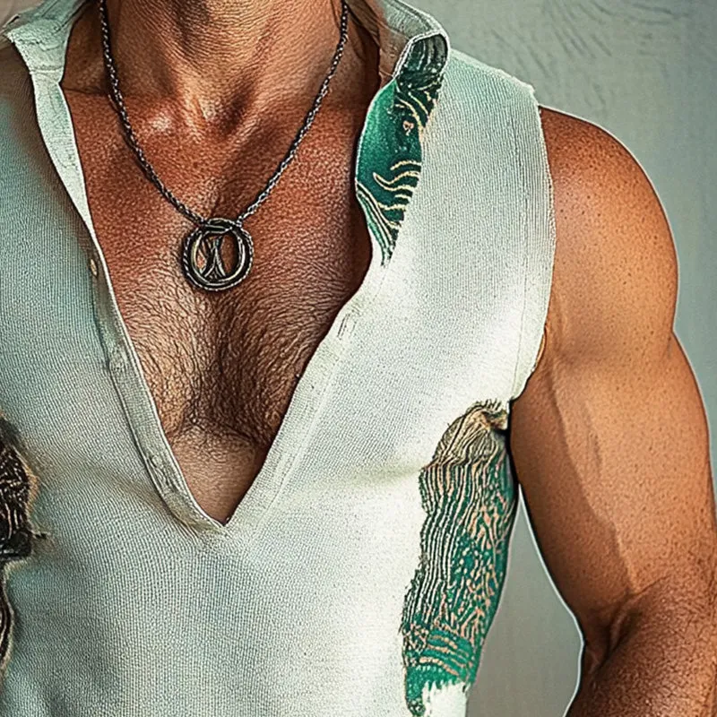 Men's Deep V Stand Collar Printed Vest 04914463P sold by Manly product image thumbnail 4