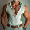 Men's Deep V Stand Collar Printed Vest 04914463P sold by Manly