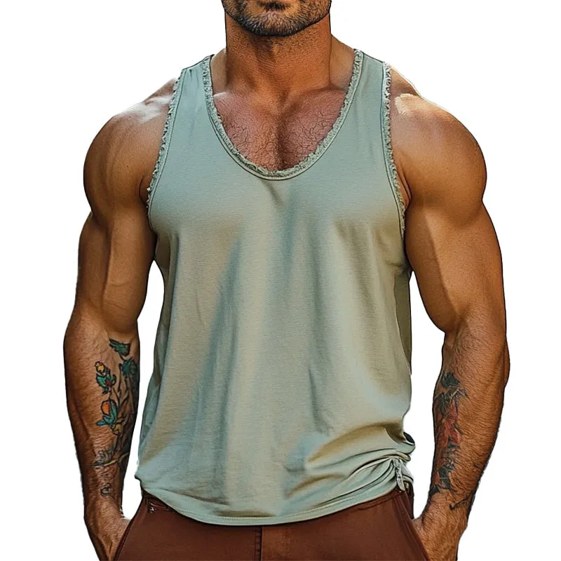 Men's Raw Edge V-Neck Simple Vest 20781218P made by Manly