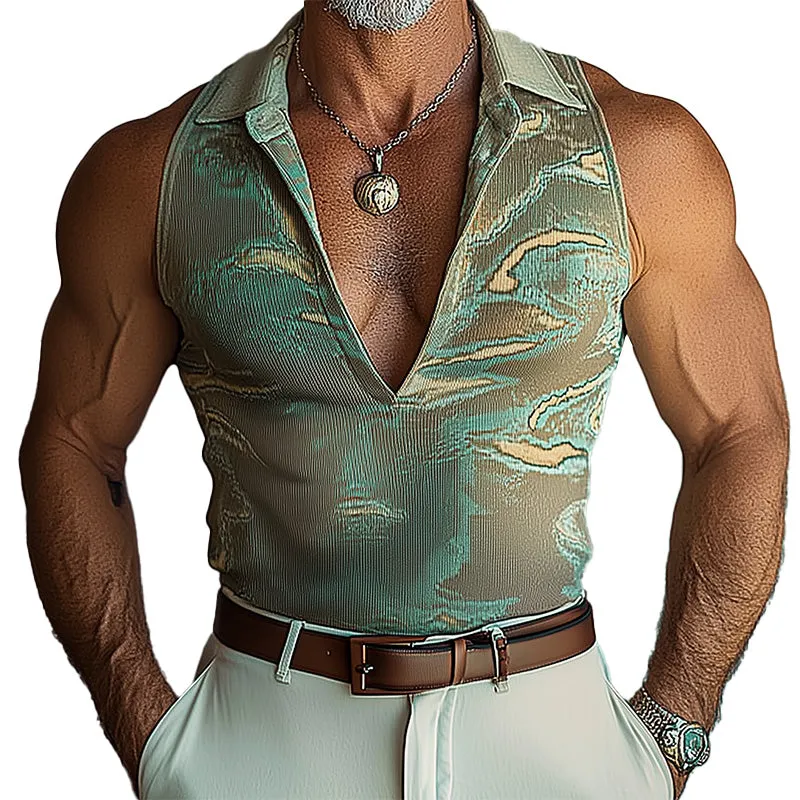Men's Fashion Printed Slim Stand Collar Vest 27313098P sold by Manly