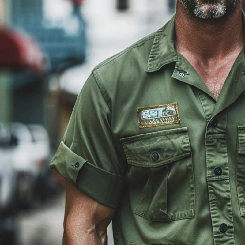 Men's Army Green Multi-Pocket Short Sleeve Work Shirt 25651703P sold by Manly product image thumbnail 3