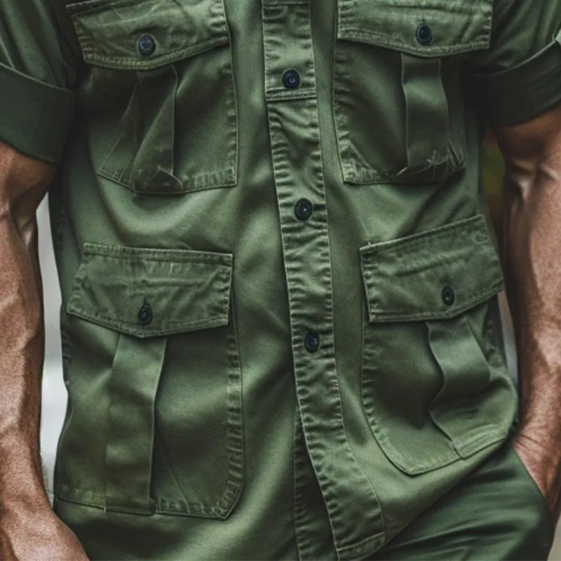 Men's Army Green Multi-Pocket Short Sleeve Work Shirt 25651703P sold by Manly product image thumbnail 5