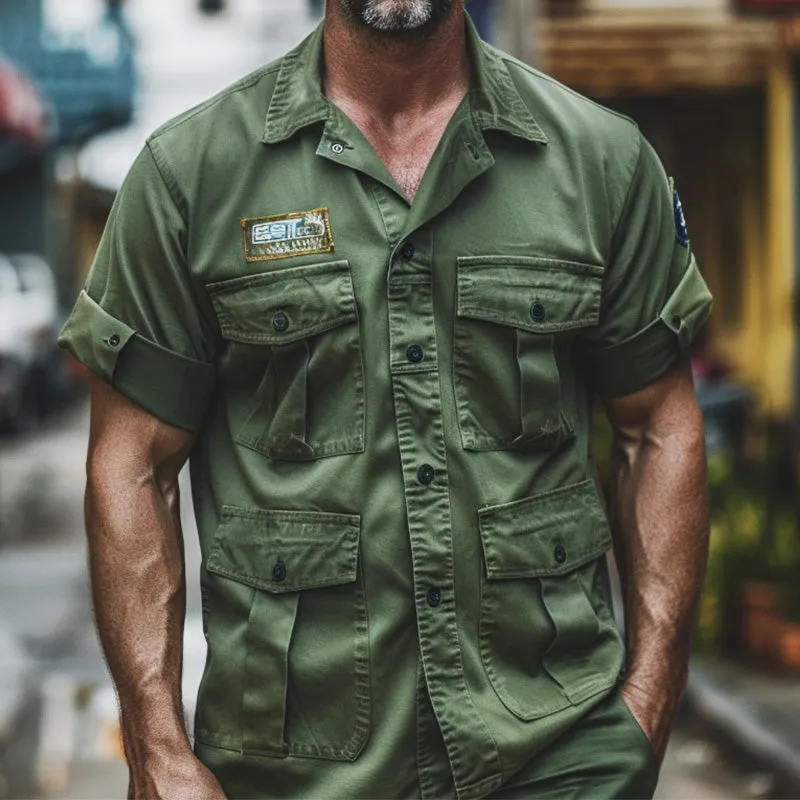 Men's Army Green Multi-Pocket Short Sleeve Work Shirt 25651703P sold by Manly product image thumbnail 2