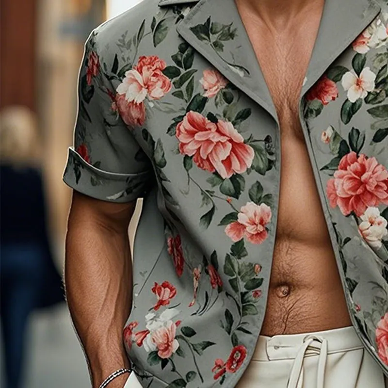 Men's Fashion Floral Print Short Sleeve Shirt Jacket 72885024P sold by Manly product image thumbnail 3