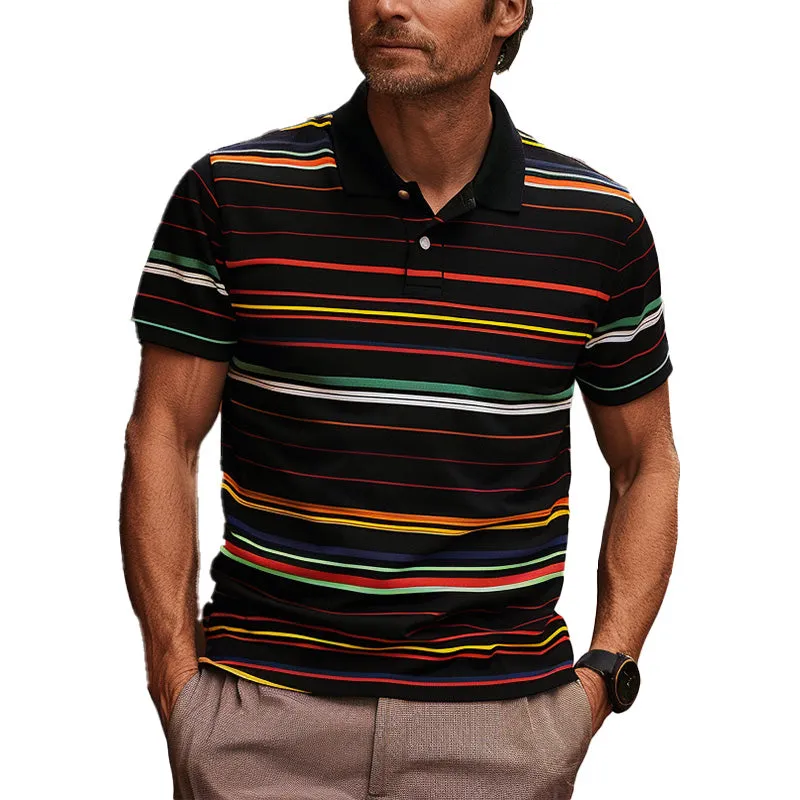 Men's Striped Contrast Print Short-sleeved Polo Shirt 75170886P sold by Manly