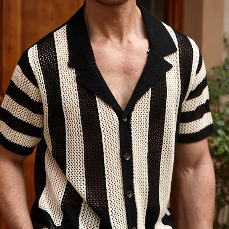 Men's Striped Knit Lapel Short Sleeve Shirt 80024702X sold by Manly product image thumbnail 2