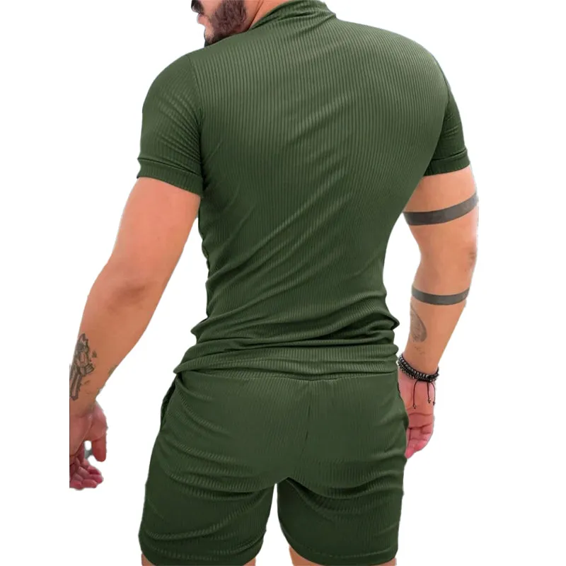 Men's Striped Textured Shorts Short Sleeve Two-Piece Set 06748568X sold by Manly product image thumbnail 4