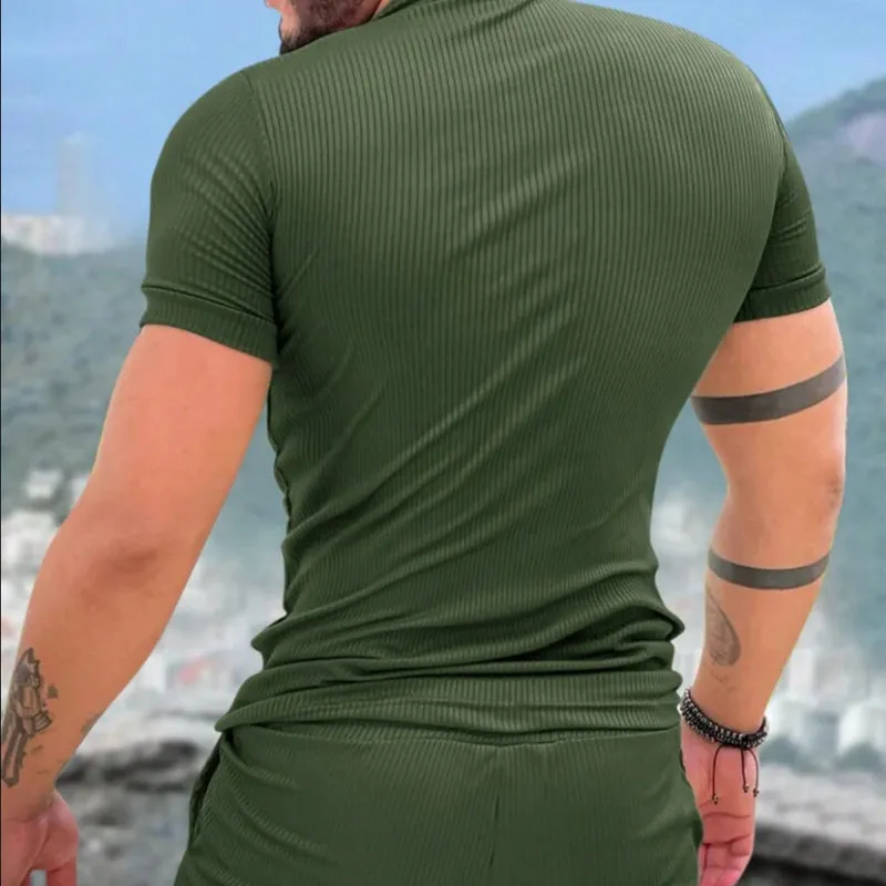 Men's Striped Textured Shorts Short Sleeve Two-Piece Set 06748568X sold by Manly product image thumbnail 3