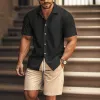 Men's Casual Contrast Color Short Sleeve Shorts Two Piece Set 20132933X sold by Manly
