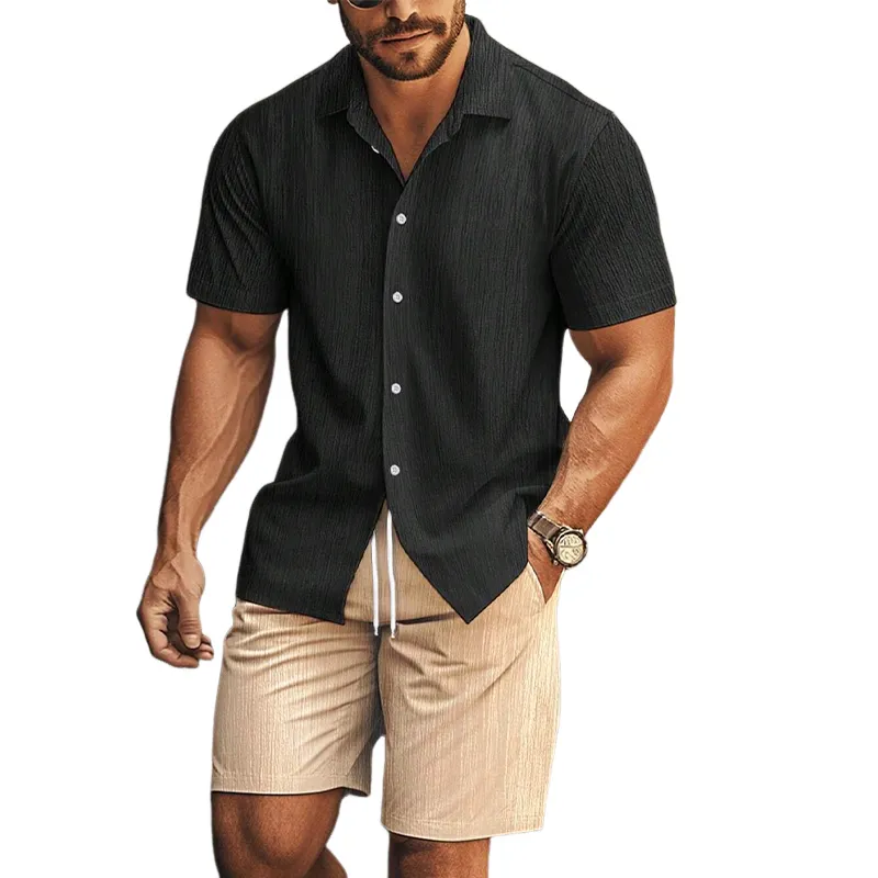 Men's Casual Contrast Color Short Sleeve Shorts Two Piece Set 20132933X sold by Manly