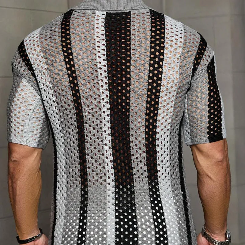 Men's Casual Striped Knitted Short-sleeved POLO Shirt 10171669X sold by Manly product image thumbnail 3