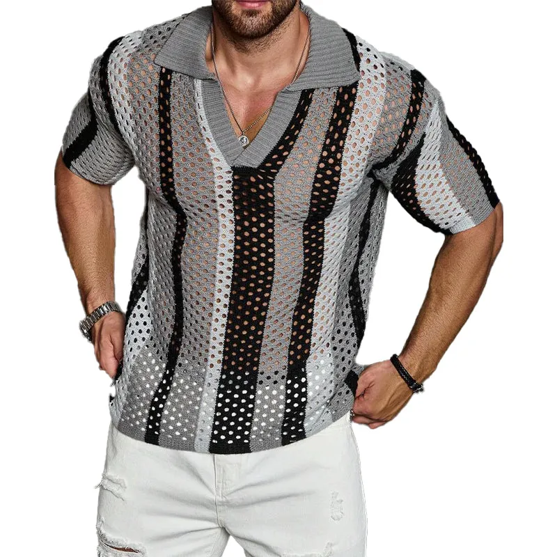 Men's Casual Striped Knitted Short-sleeved POLO Shirt 10171669X sold by Manly