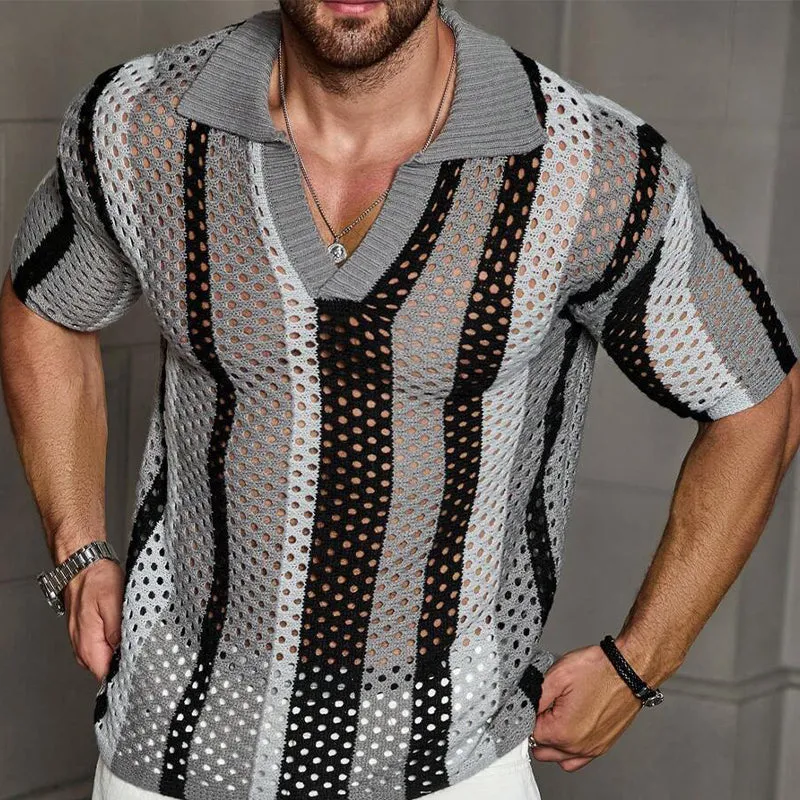 Men's Casual Striped Knitted Short-sleeved POLO Shirt 10171669X sold by Manly product image thumbnail 2