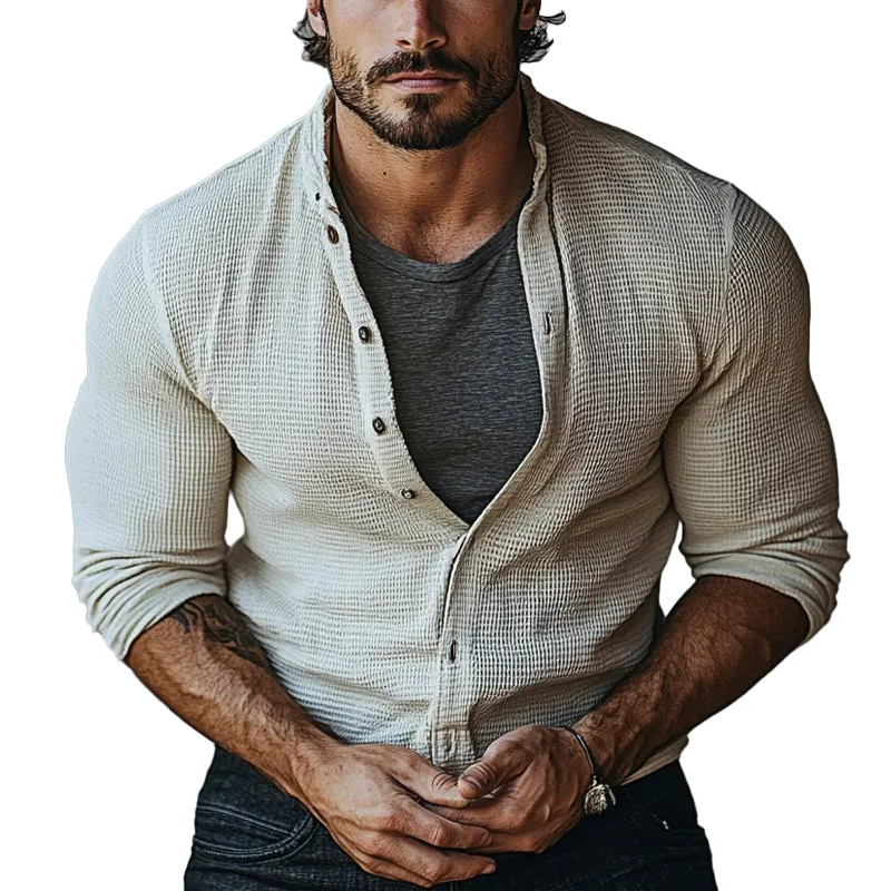 Men's Waffle Collar Long Sleeve Shirt 16347832X sold by Manly
