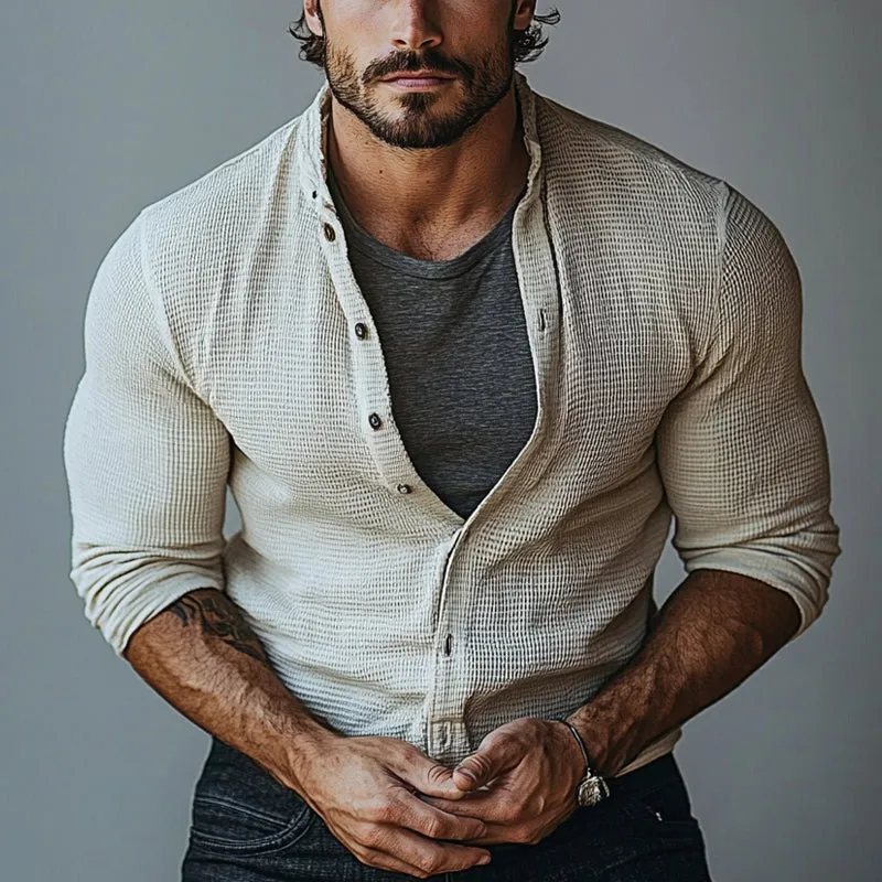 Men's Waffle Collar Long Sleeve Shirt 16347832X sold by Manly product image thumbnail 2