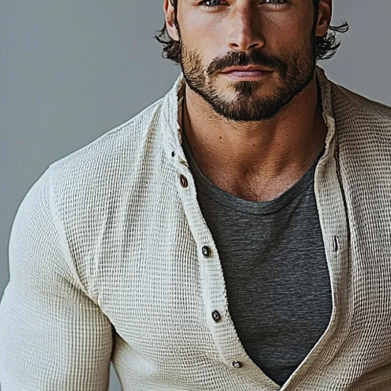 Men's Waffle Collar Long Sleeve Shirt 16347832X sold by Manly product image thumbnail 3