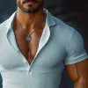 Men's Solid Color Slim Fit Short-sleeved POLO Shirt 61908469X sold by Manly