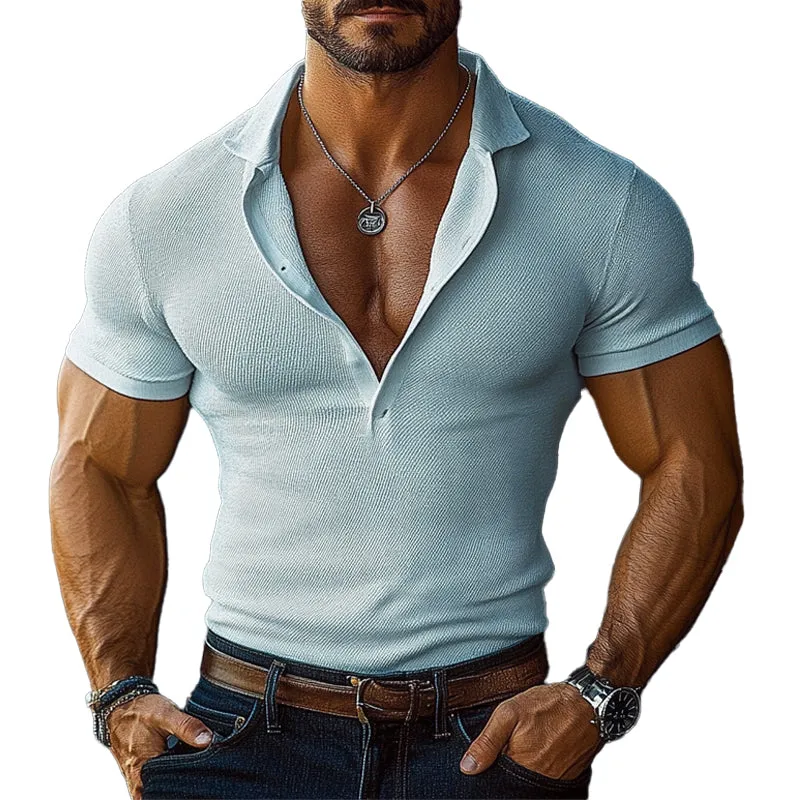 Men's Solid Color Slim Fit Short-sleeved POLO Shirt 61908469X sold by Manly