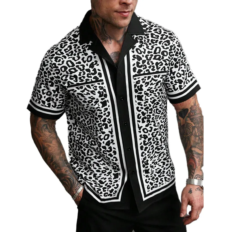 Men's Holiday Leopard Print Lapel Short Sleeve Shirt 78399330X sold by Manly