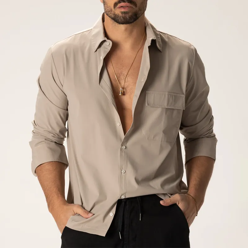 Men's Solid Color Loose Lapel Chest Pocket Long Sleeve Shirt 98158199Z sold by Manly product image thumbnail 2