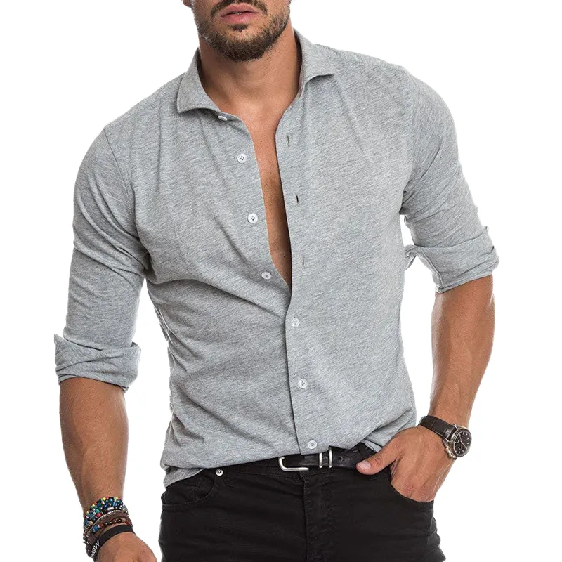 Men's Comfort Stretch Cotton Blend Lapel Long Sleeve Shirt 92830657Z sold by Manly