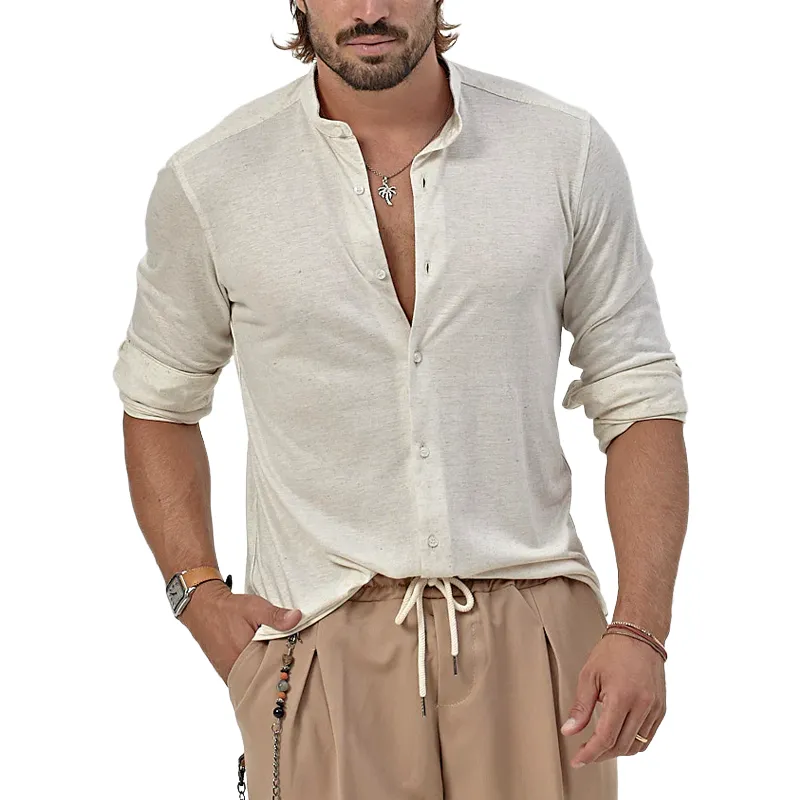 Men's Cozy Cotton Blend Stand Collar Long Sleeve Shirt 77968558Z sold by Manly