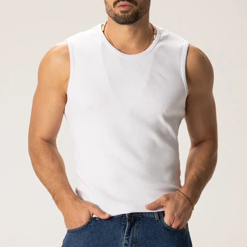 Men's Comfort Stretch Solid Striped Round Neck Sleeveless Tank Top 58160068Z sold by Manly product image thumbnail 2