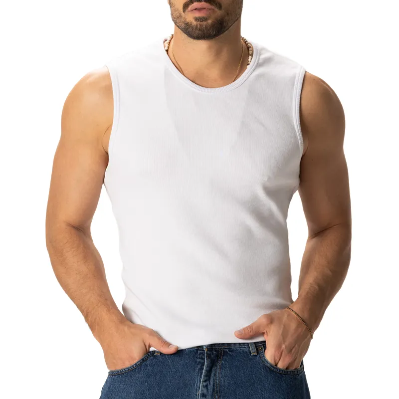 Men's Comfort Stretch Solid Striped Round Neck Sleeveless Tank Top 58160068Z sold by Manly