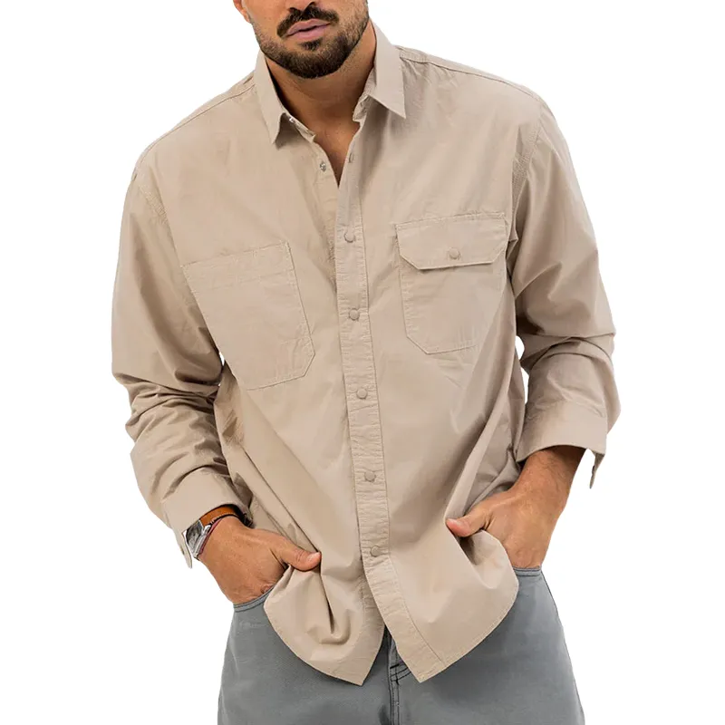 Men's Solid Color Loose Lapel Chest Pocket Long Sleeve Shirt 44109662Z sold by Manly