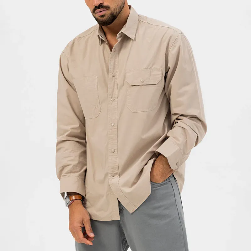 Men's Solid Color Loose Lapel Chest Pocket Long Sleeve Shirt 44109662Z sold by Manly product image thumbnail 3