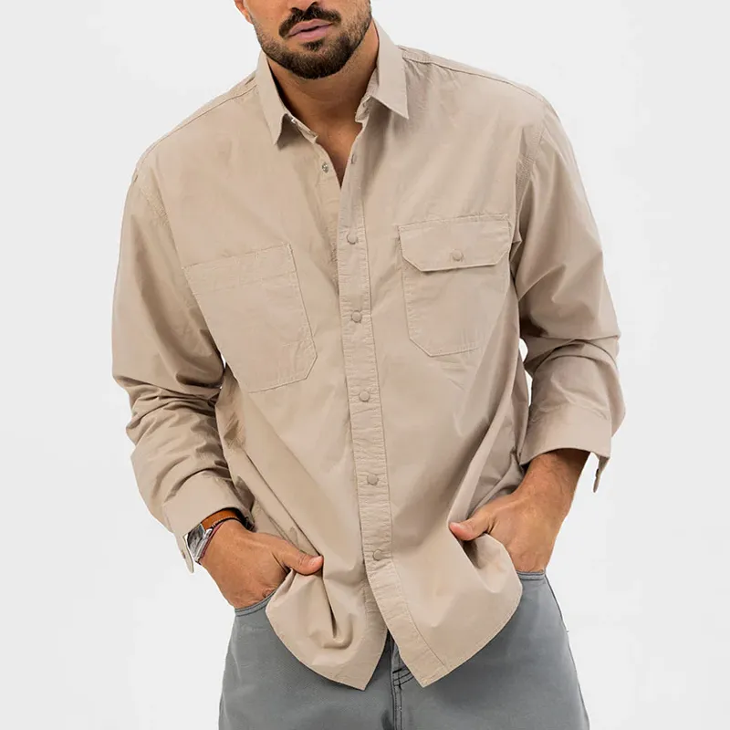 Men's Solid Color Loose Lapel Chest Pocket Long Sleeve Shirt 44109662Z sold by Manly product image thumbnail 2