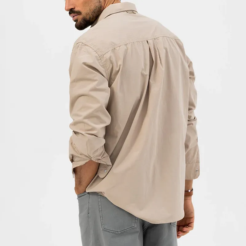 Men's Solid Color Loose Lapel Chest Pocket Long Sleeve Shirt 44109662Z sold by Manly product image thumbnail 4