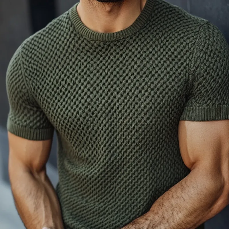 Men's Fashion Solid Knit Round Neck Short Sleeve Casual Sweater 49787629Z sold by Manly product image thumbnail 3