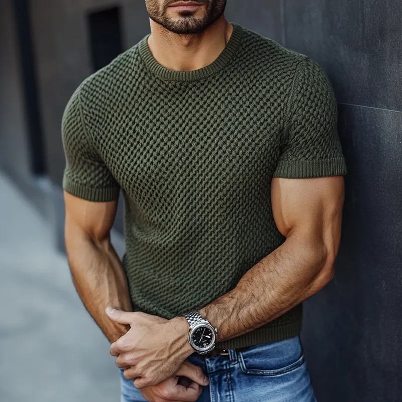 Men's Fashion Solid Knit Round Neck Short Sleeve Casual Sweater 49787629Z sold by Manly product image thumbnail 2