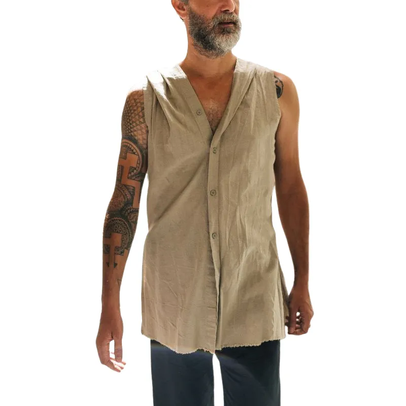 Men's Classic Retro Casual Cotton and Linen Hooded Tank Top 95632794K sold by Manly