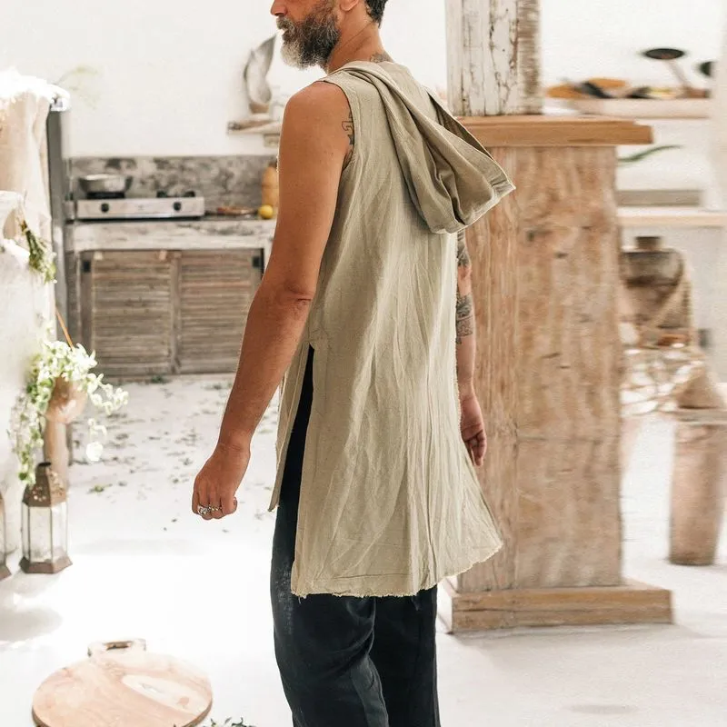 Men's Classic Retro Casual Cotton and Linen Hooded Tank Top 95632794K sold by Manly product image thumbnail 3