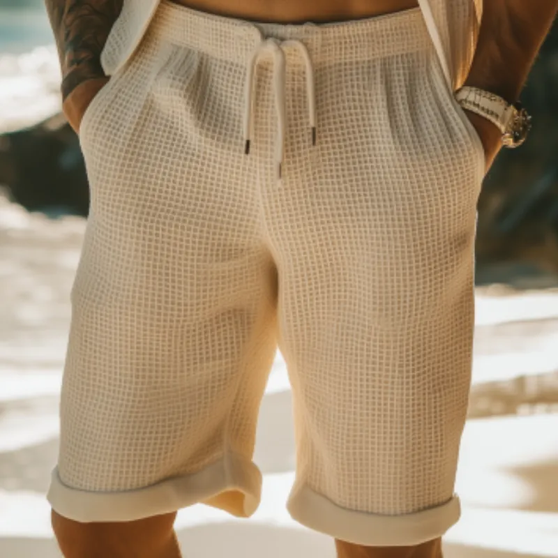 Men's Classic Casual Elastic Waist Knee Length Waffle Shorts 73802360K sold by Manly product image thumbnail 4
