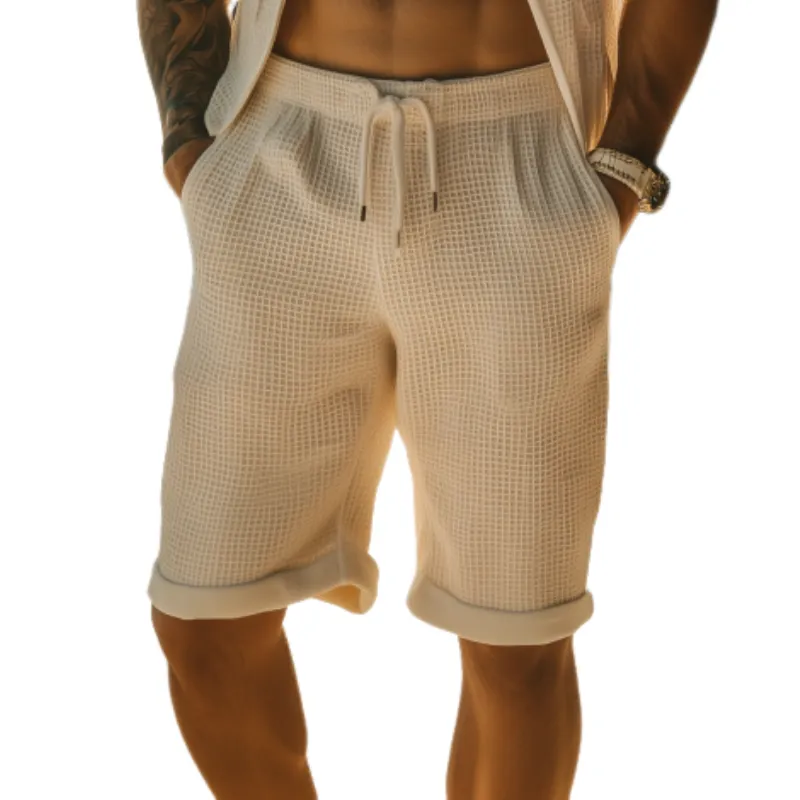 Men's Classic Casual Elastic Waist Knee Length Waffle Shorts 73802360K sold by Manly