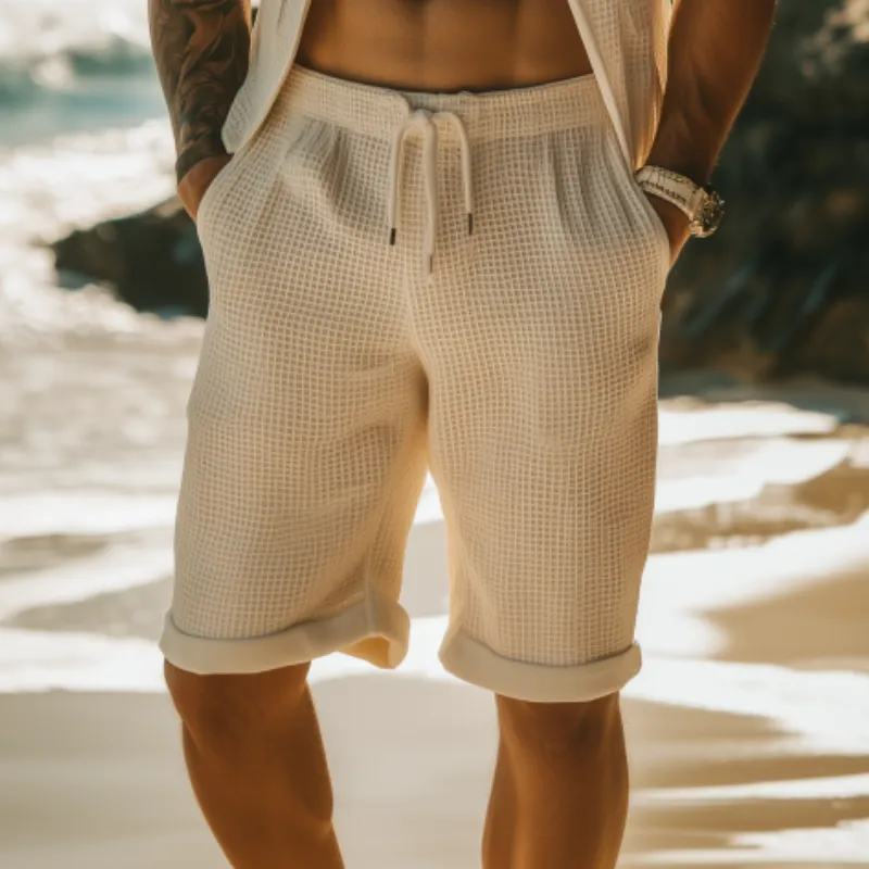 Men's Classic Casual Elastic Waist Knee Length Waffle Shorts 73802360K sold by Manly product image thumbnail 2