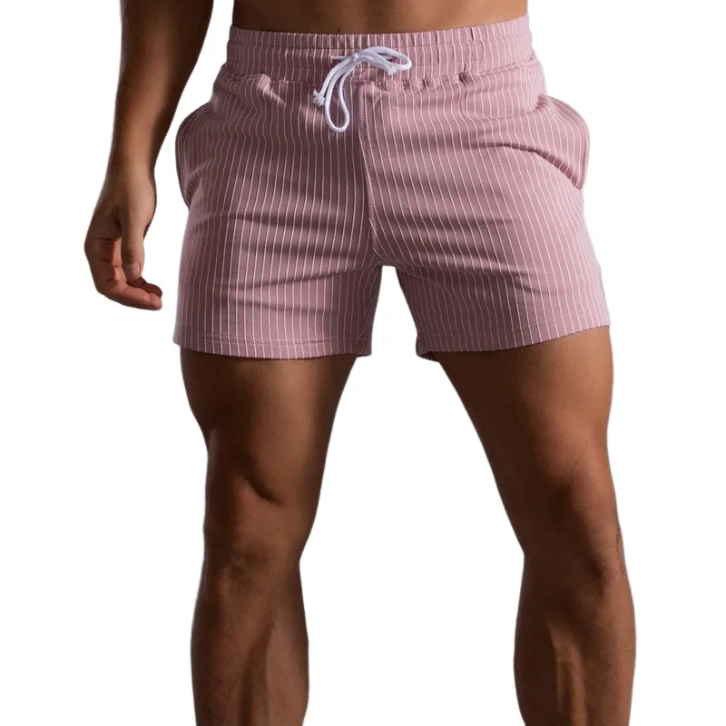 Men's Classic Casual Elastic Waist Vertical Striped Cotton Shorts 09295460K sold by Manly