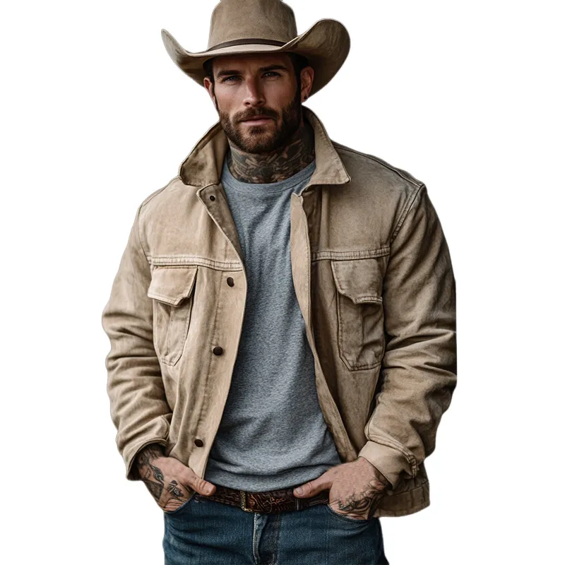 Men's Vintage Khaki Washed Denim Jacket 45846185U sold by Manly product image thumbnail 3